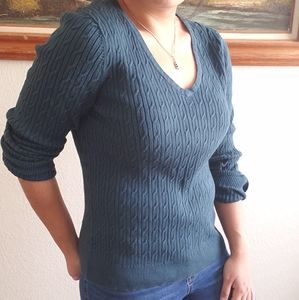 Talbots Prima Cotton Green V-Neck Sweater